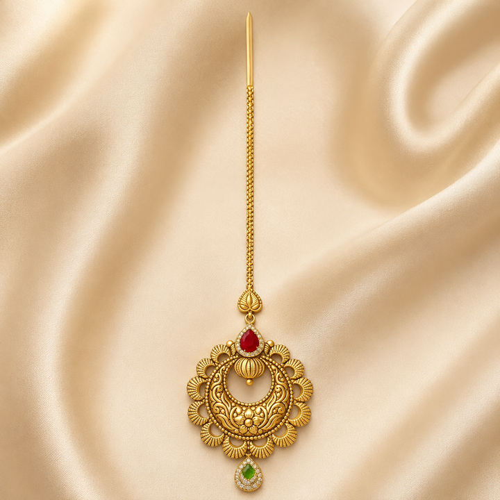22Kt Gold Maang Tikka | Classic Bridal Design | Savya Jewels