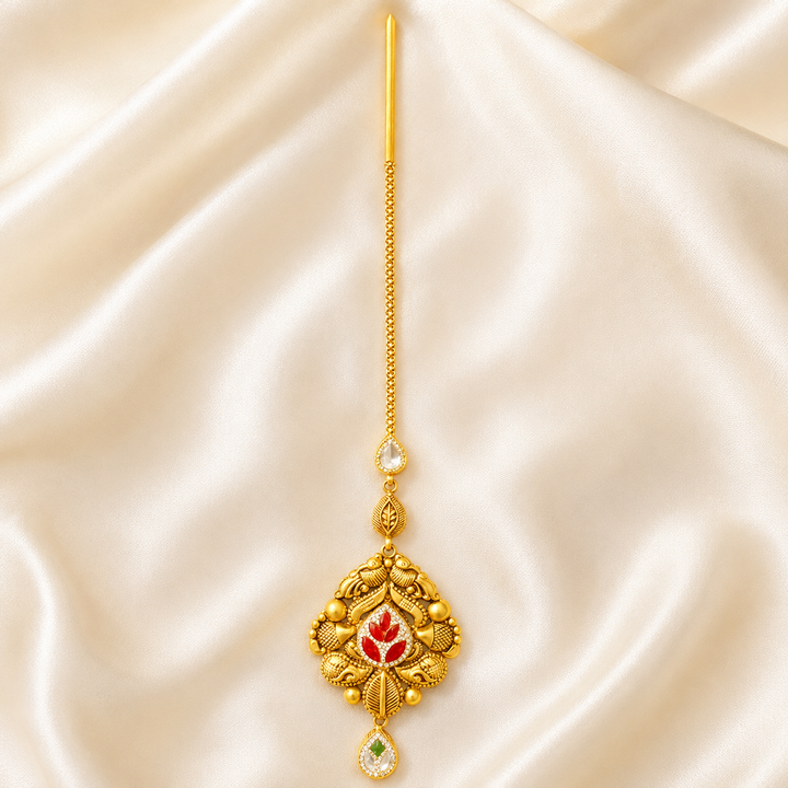 22Kt Gold Maang Tikka | Antique Kundan Bridal | Savya Jewels