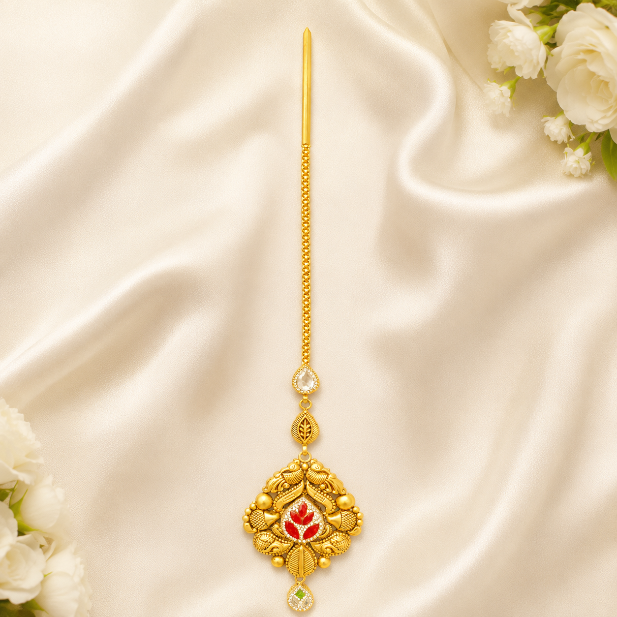 22Kt Gold Maang Tikka | Antique Kundan Bridal | Savya Jewels