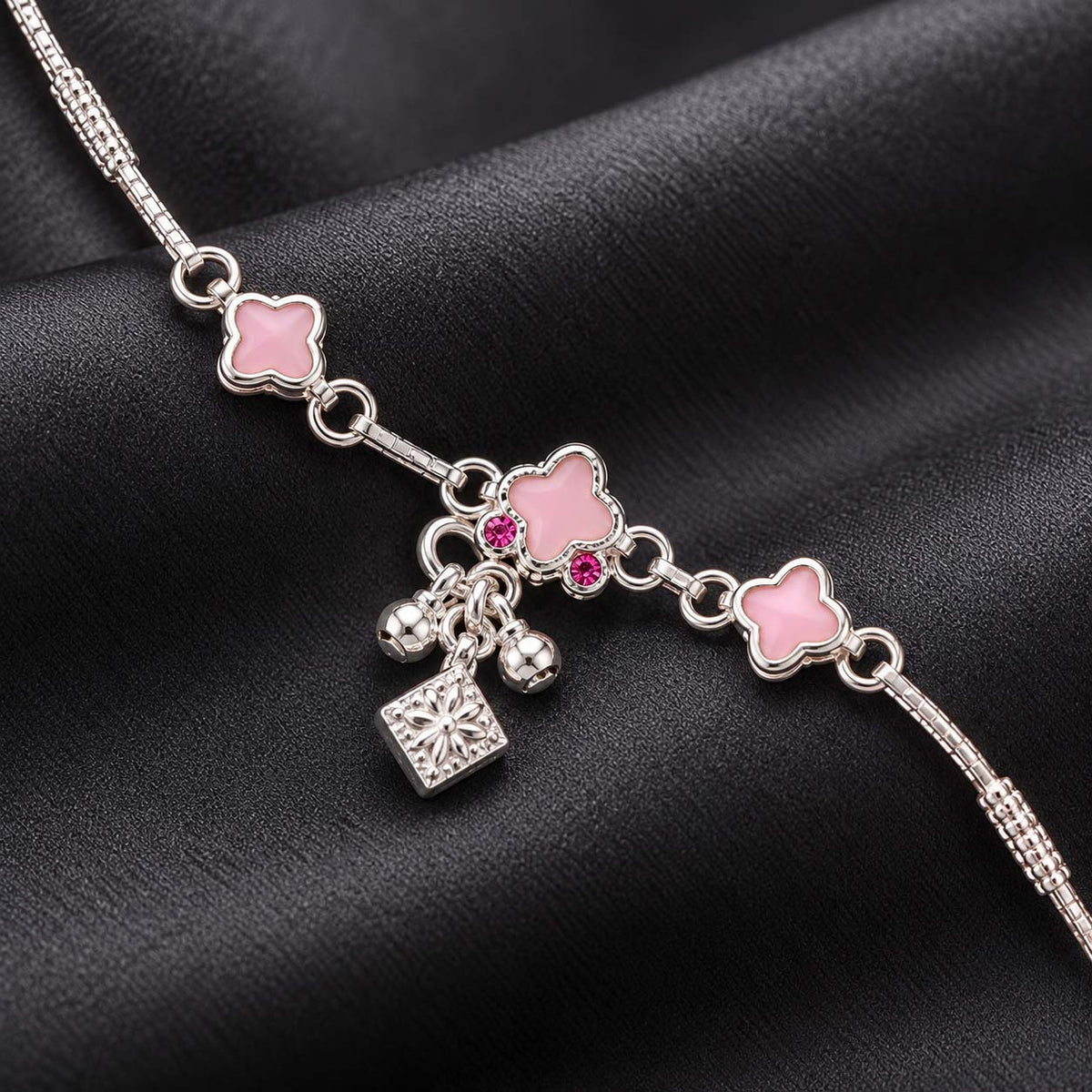 Blush Pink Clover 925 Sterling Silver Payal Anklet