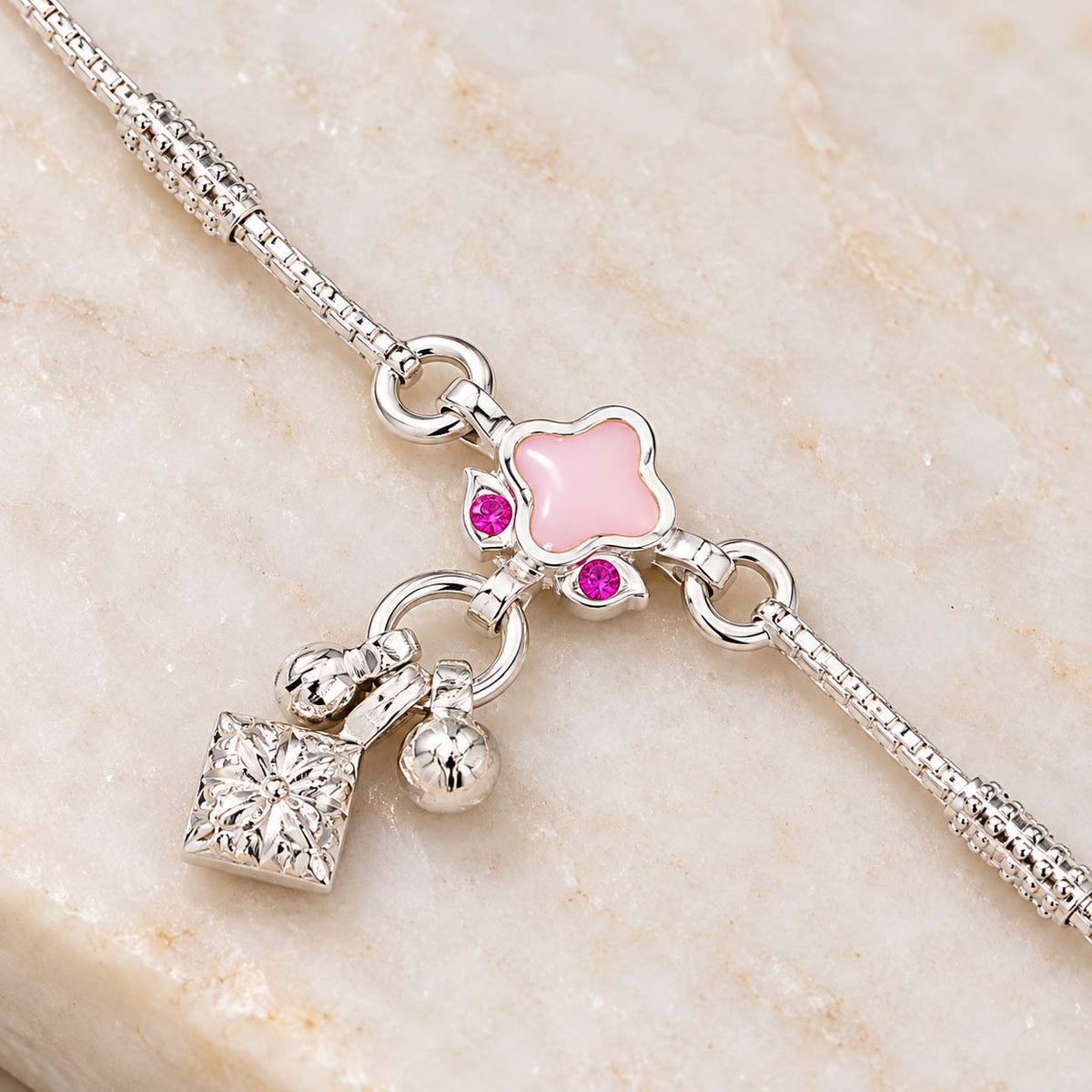 Blush Pink Clover 925 Sterling Silver Payal Anklet