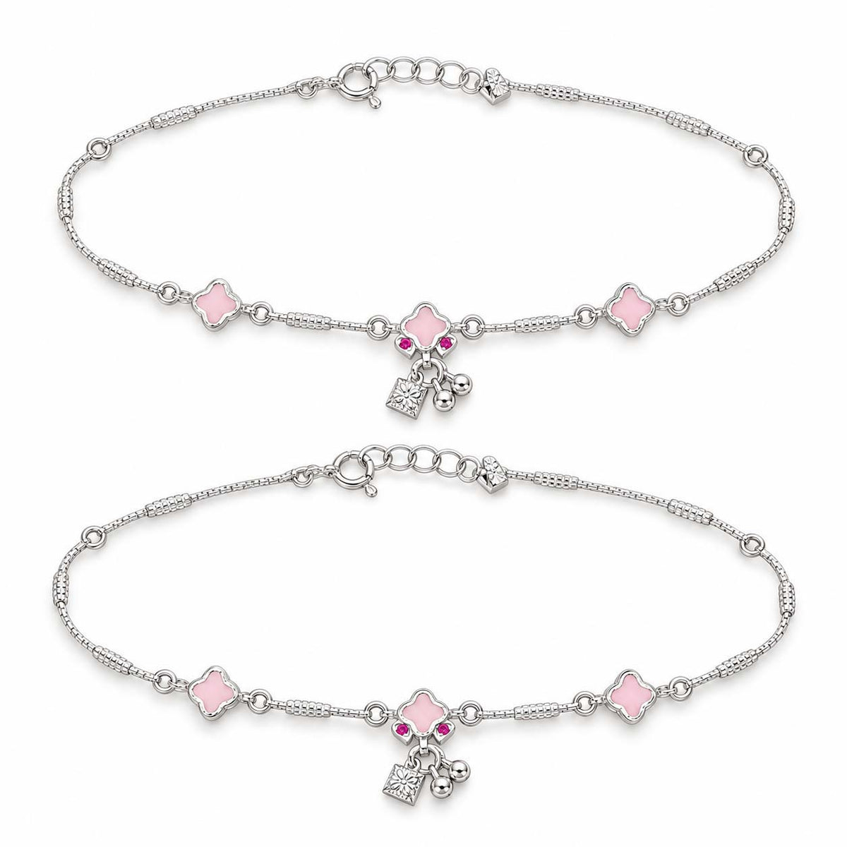 Blush Pink Clover 925 Sterling Silver Payal Anklet