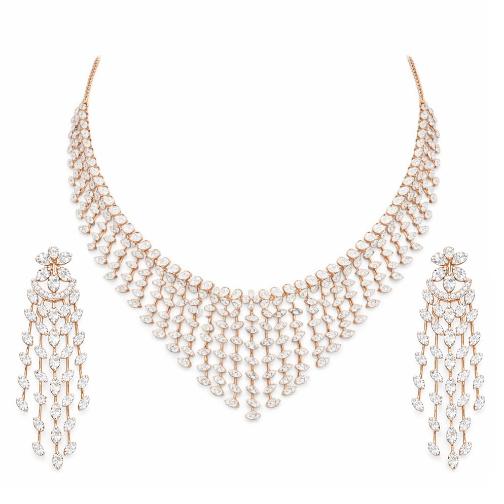 Best Glamorous Diamond Layered Fringe Necklace Set in Meerut | Savya Jewels