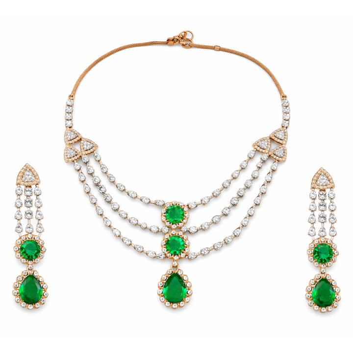 Bridal Emerald Diamond Necklace Set in Gold