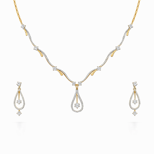 Minimalist Diamond Drop Necklace & Earring Set | Savya Jewels | 14-kt-gold