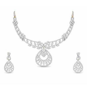Best Elegant Diamond Teardrop Pendant Necklace Set in Meerut | Savya Jewels