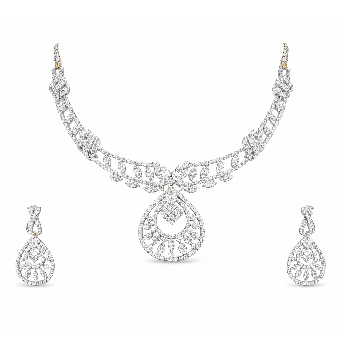 Best Elegant Diamond Teardrop Pendant Necklace Set in Meerut | Savya Jewels