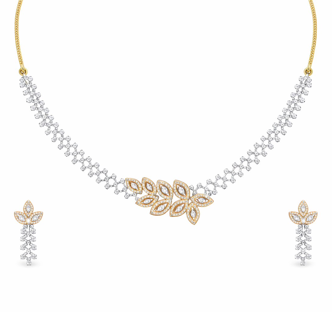 Designer Diamond Floral Necklace Set | Savya Jewels | 14-kt-gold