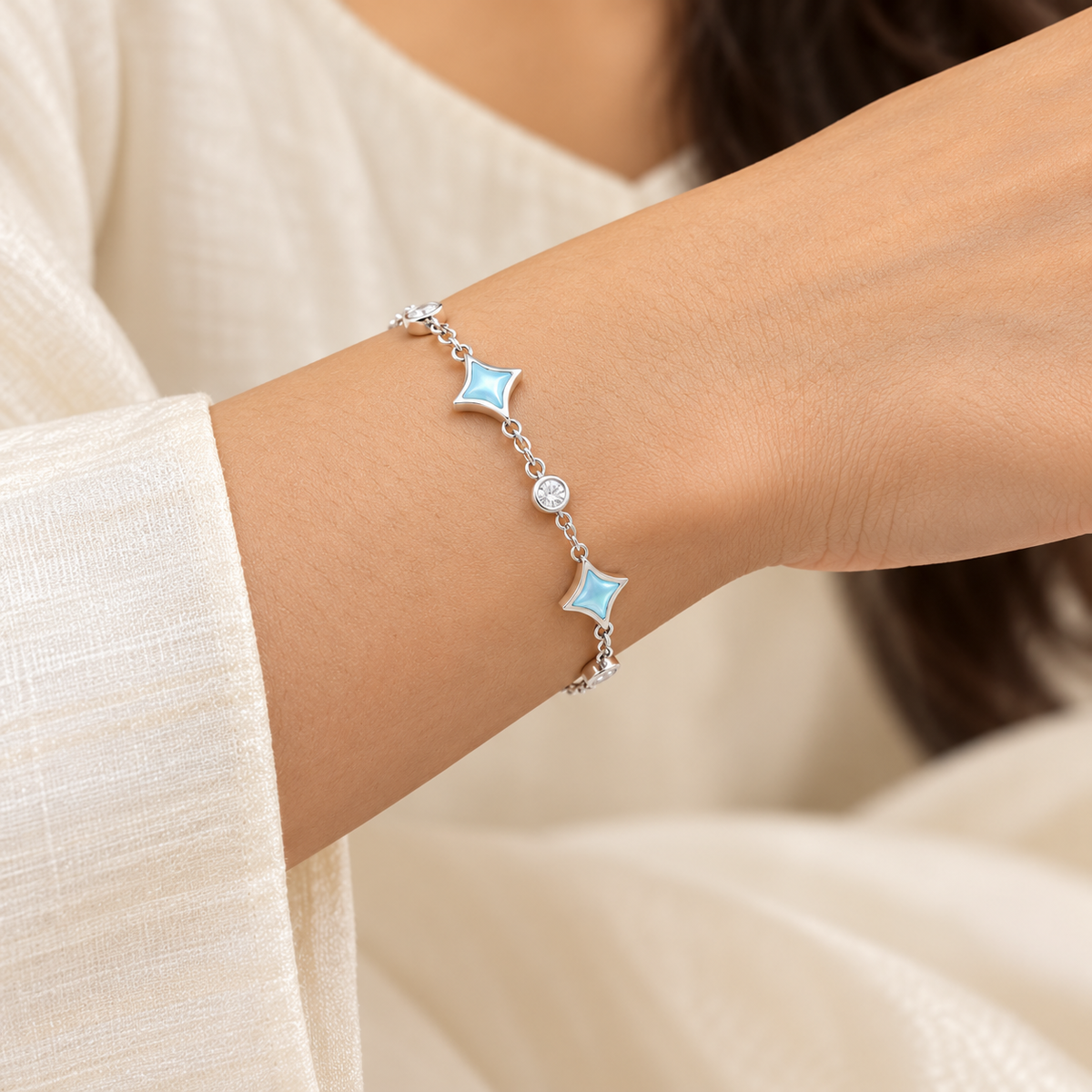 Rhombus Silver Link Bracelet for Women | Savya Jewels