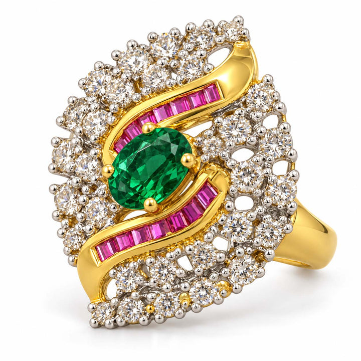 18K Gold S-Ribbon Diamond Statement Ring
