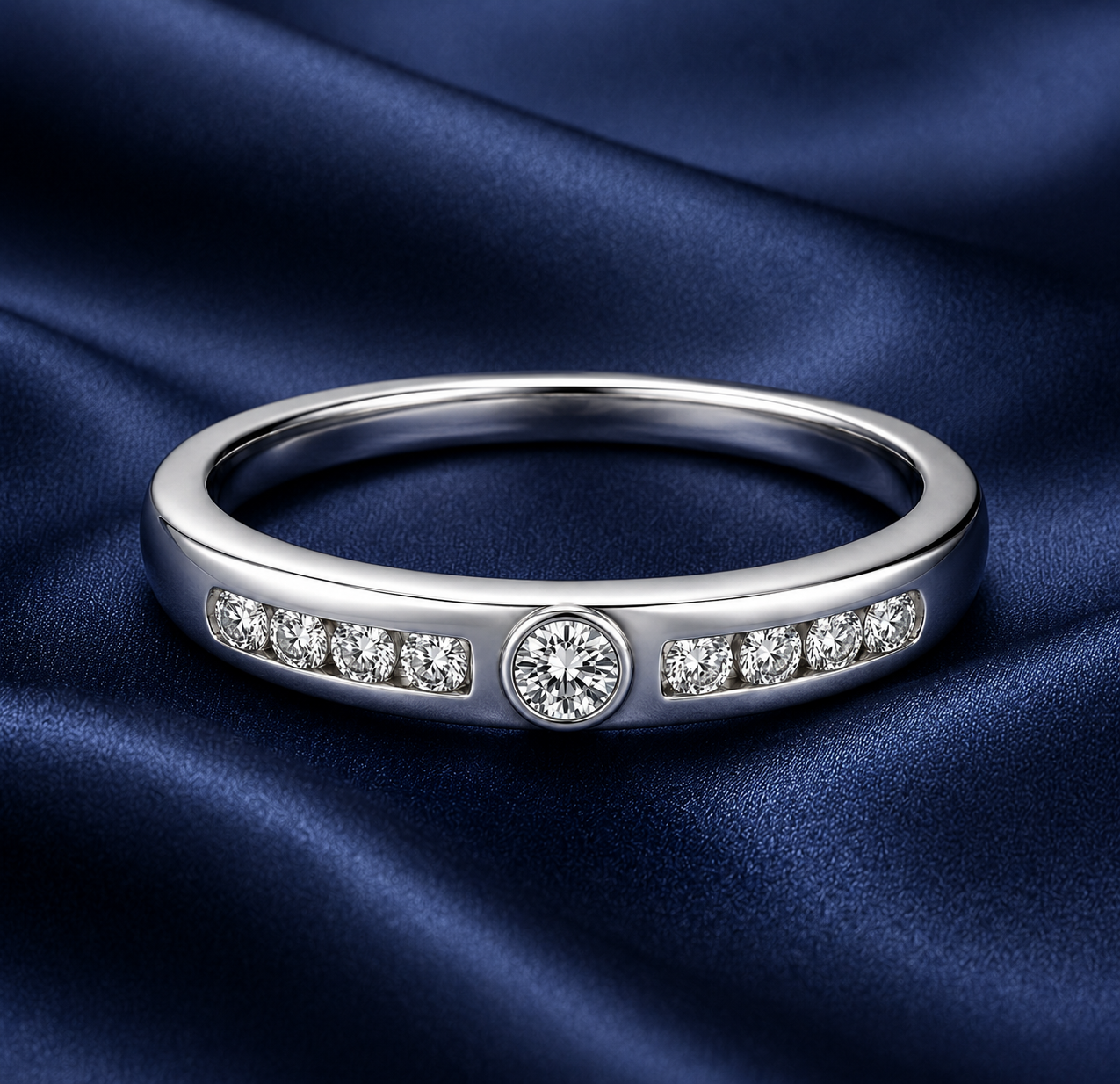 Pt950 Platinum Diamond Band with 0.10Ct HI/SI Diamonds – 3.28g Lightweight High Polish | Savya Jewels
