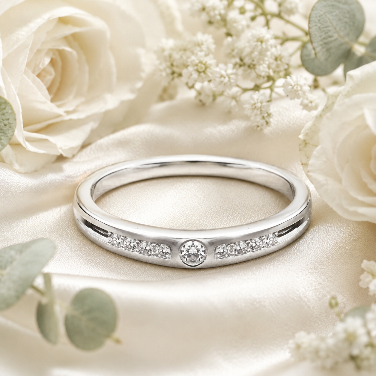 Pt950 Platinum Diamond Band with 0.10Ct HI/SI Diamonds – 3.28g Lightweight High Polish | Savya Jewels