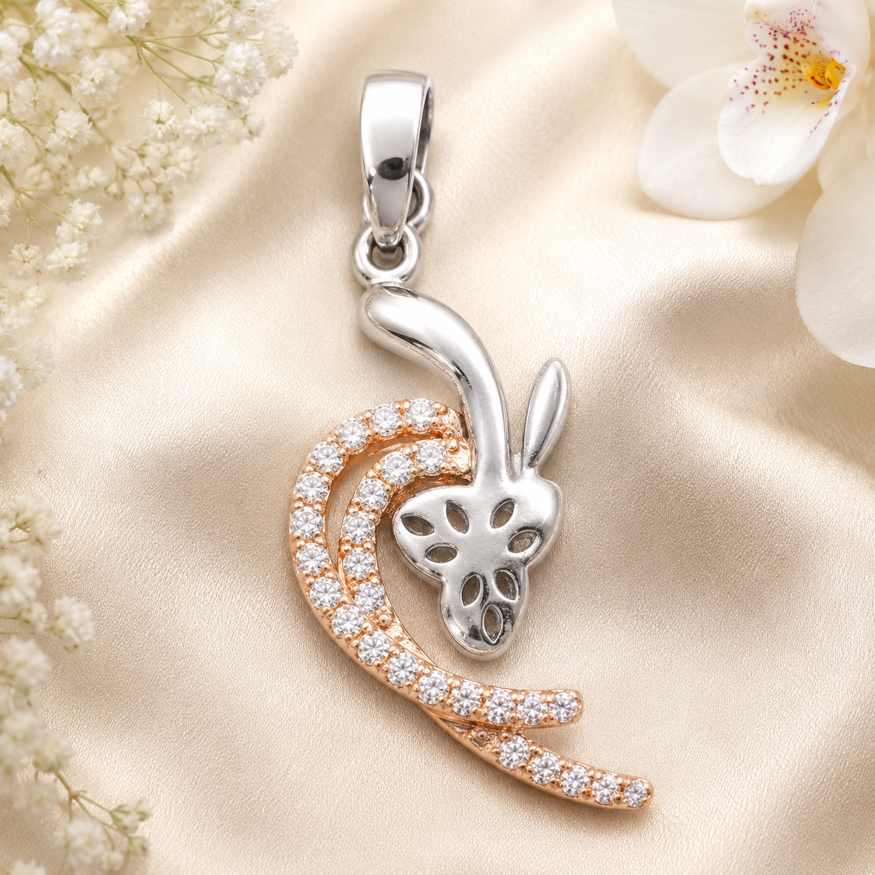 Platinum & Gold Diamond Pendant for Women – Pt950 with 18Kt Gold Accent, Sparkling Diamond Setting, 1.46g | Savya Jewels