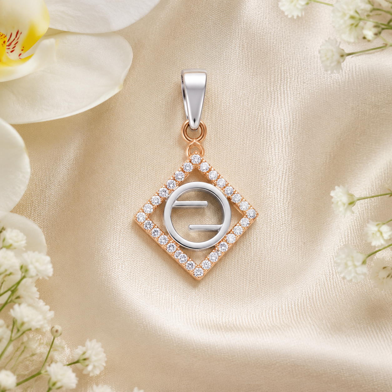 Platinum & Gold Diamond Pendant for Women – Pt950 with 18Kt Gold, Statement Diamond Setting, 2.73g | Savya Jewels