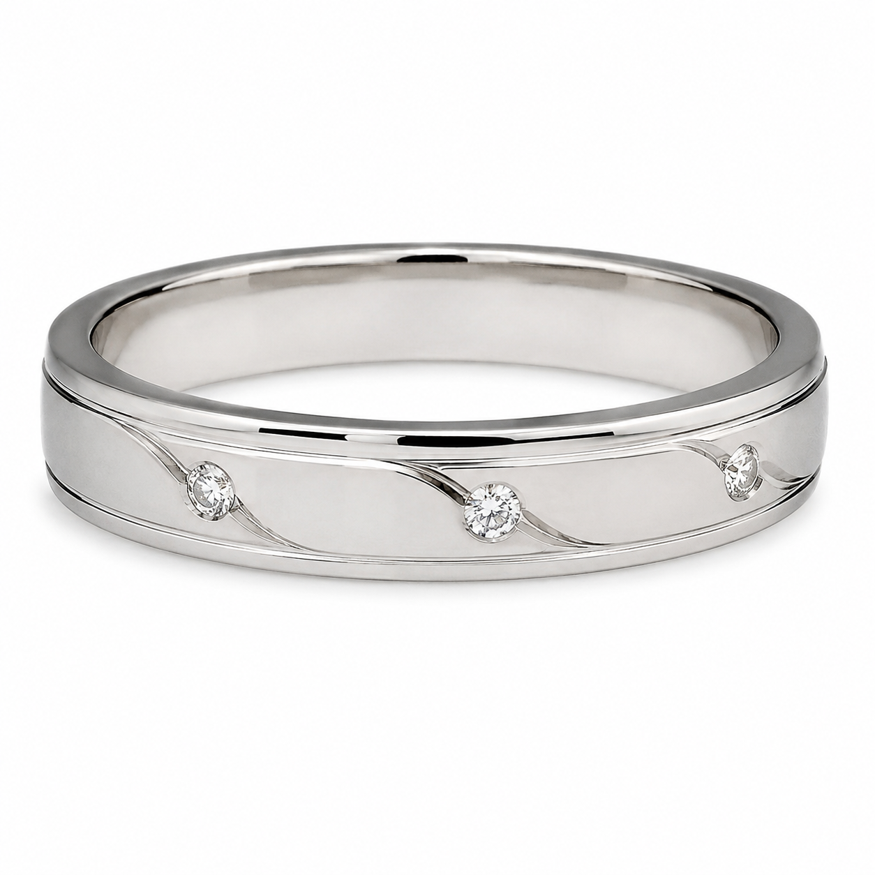 Pt950 Platinum Diamond Band with 0.10Ct HI/SI Diamonds – 3.28g Lightweight High Polish | Savya Jewels