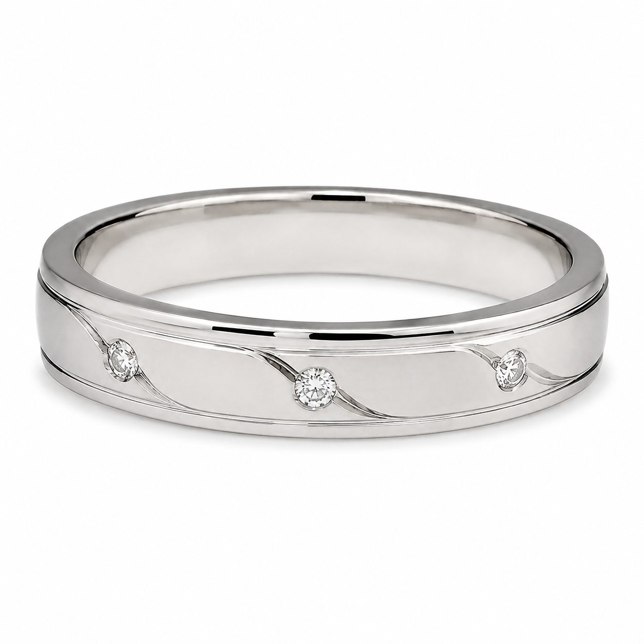 Pt950 Platinum Diamond Band with 0.10Ct HI/SI Diamonds – 3.28g Lightweight High Polish | Savya Jewels