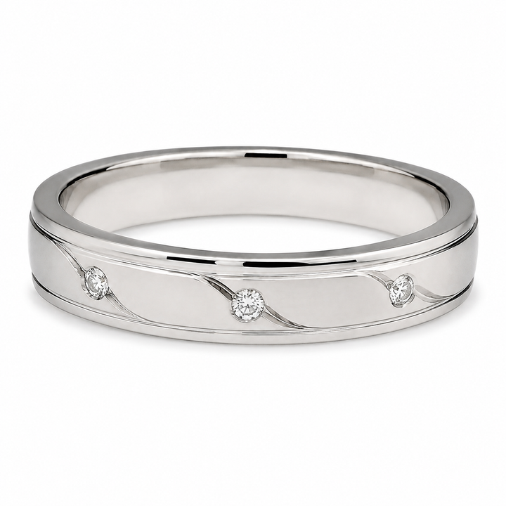 Pt950 Platinum Diamond Band with 0.10Ct HI/SI Diamonds – 3.28g Lightweight High Polish | Savya Jewels