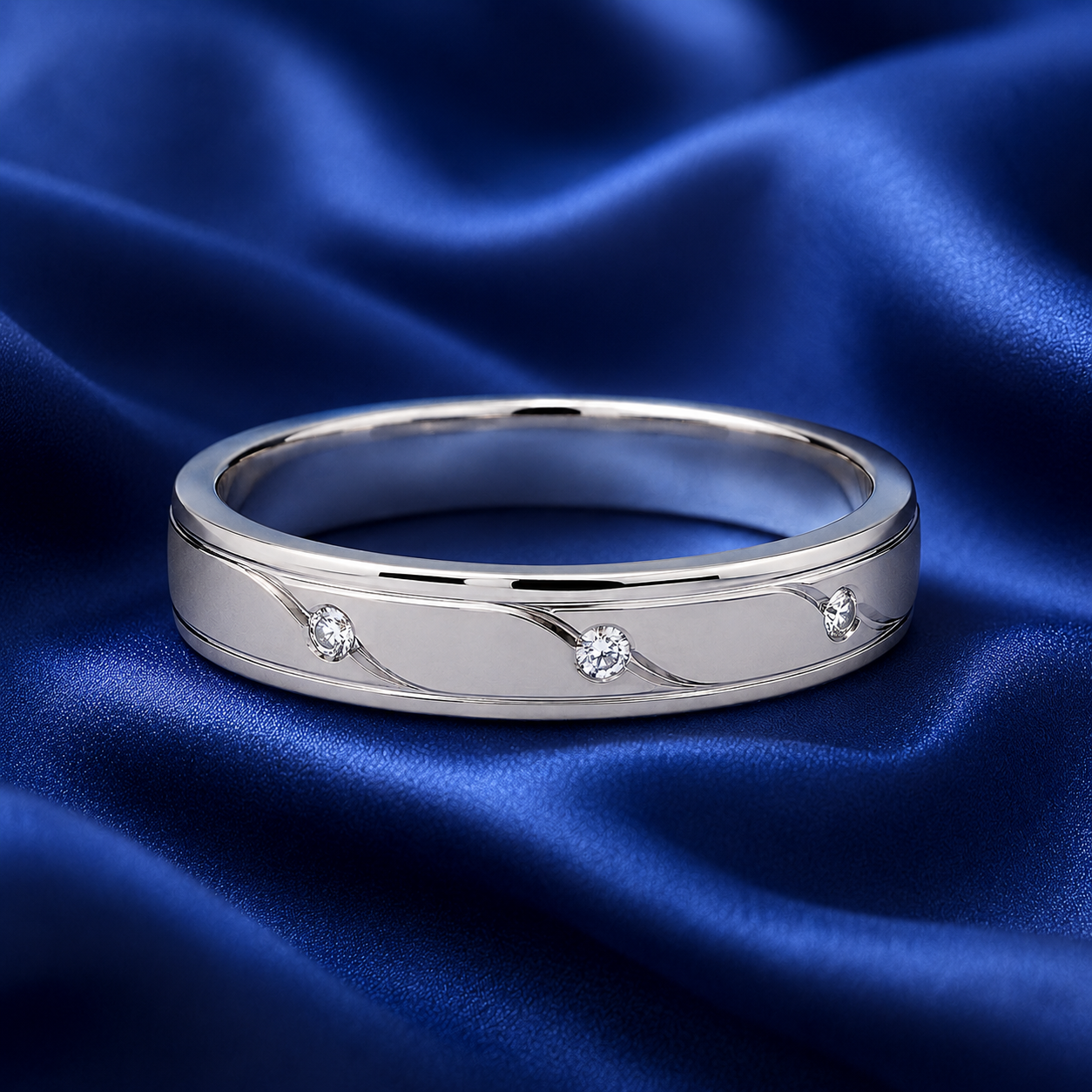 Pt950 Platinum Diamond Band with 0.10Ct HI/SI Diamonds – 3.28g Lightweight High Polish | Savya Jewels