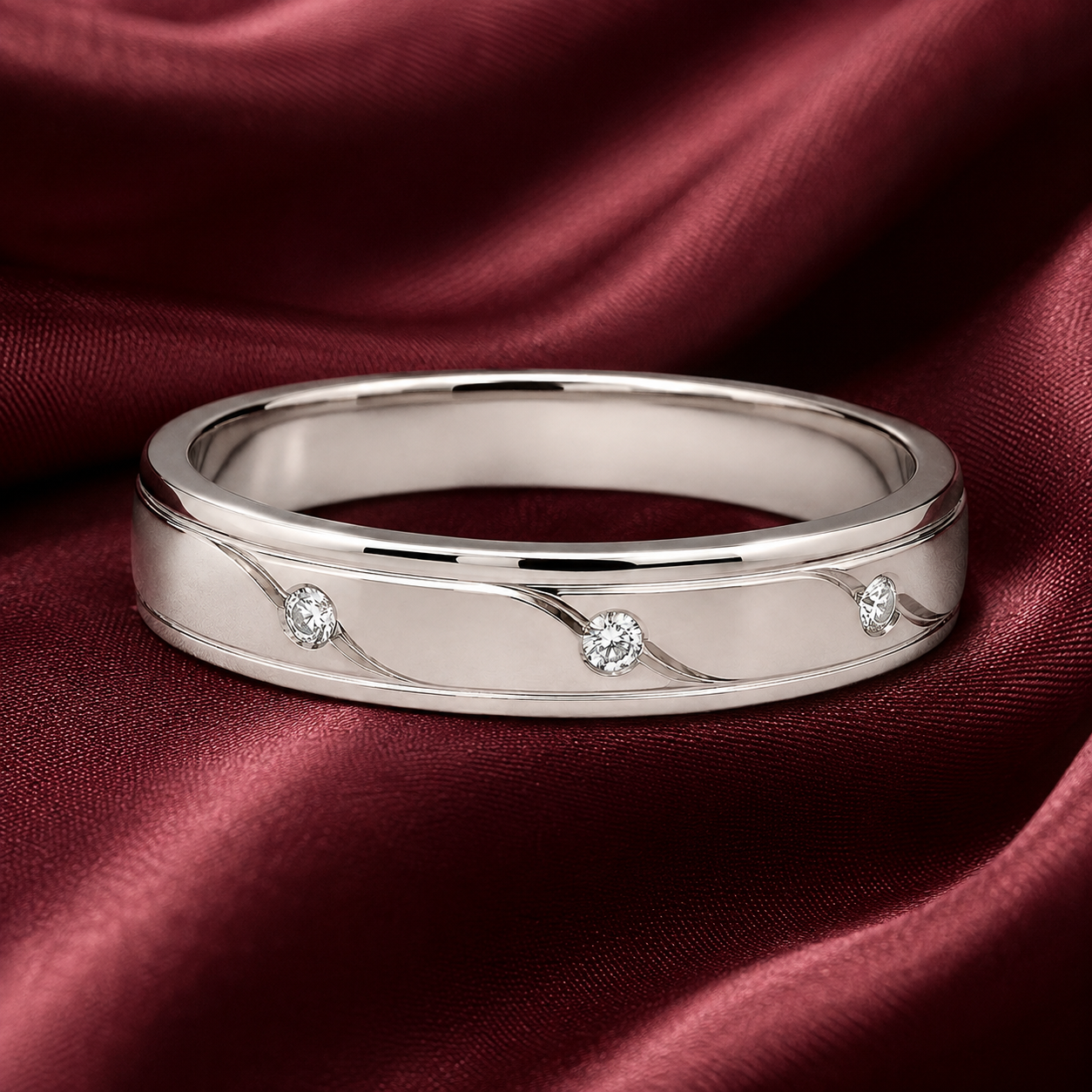 Pt950 Platinum Diamond Band with 0.10Ct HI/SI Diamonds – 3.28g Lightweight High Polish | Savya Jewels