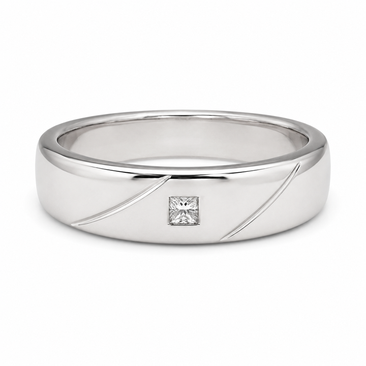 Pt950 Platinum Diamond Band with 0.08Ct IJ/SI Diamonds – 14.21g Bold High Polish Finish | Savya Jewels