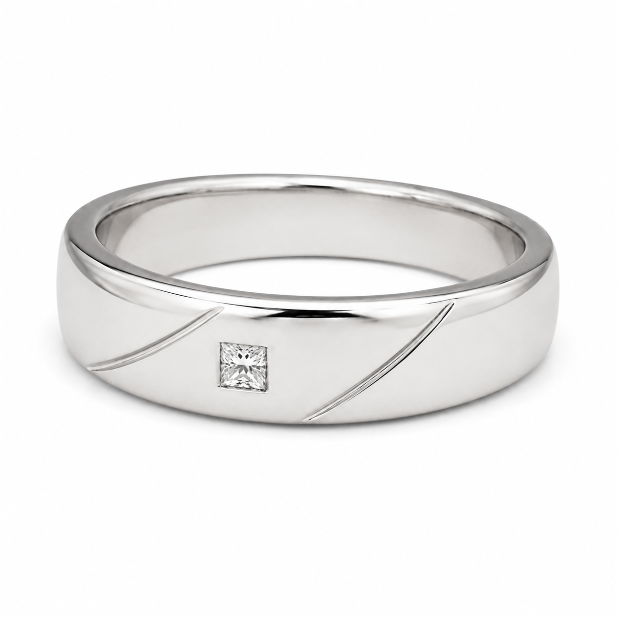 Pt950 Platinum Diamond Band with 0.08Ct IJ/SI Diamonds – 14.21g Bold High Polish Finish | Savya Jewels
