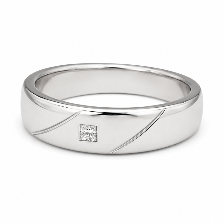 Pt950 Platinum Diamond Band with 0.08Ct IJ/SI Diamonds – 14.21g Bold High Polish Finish | Savya Jewels