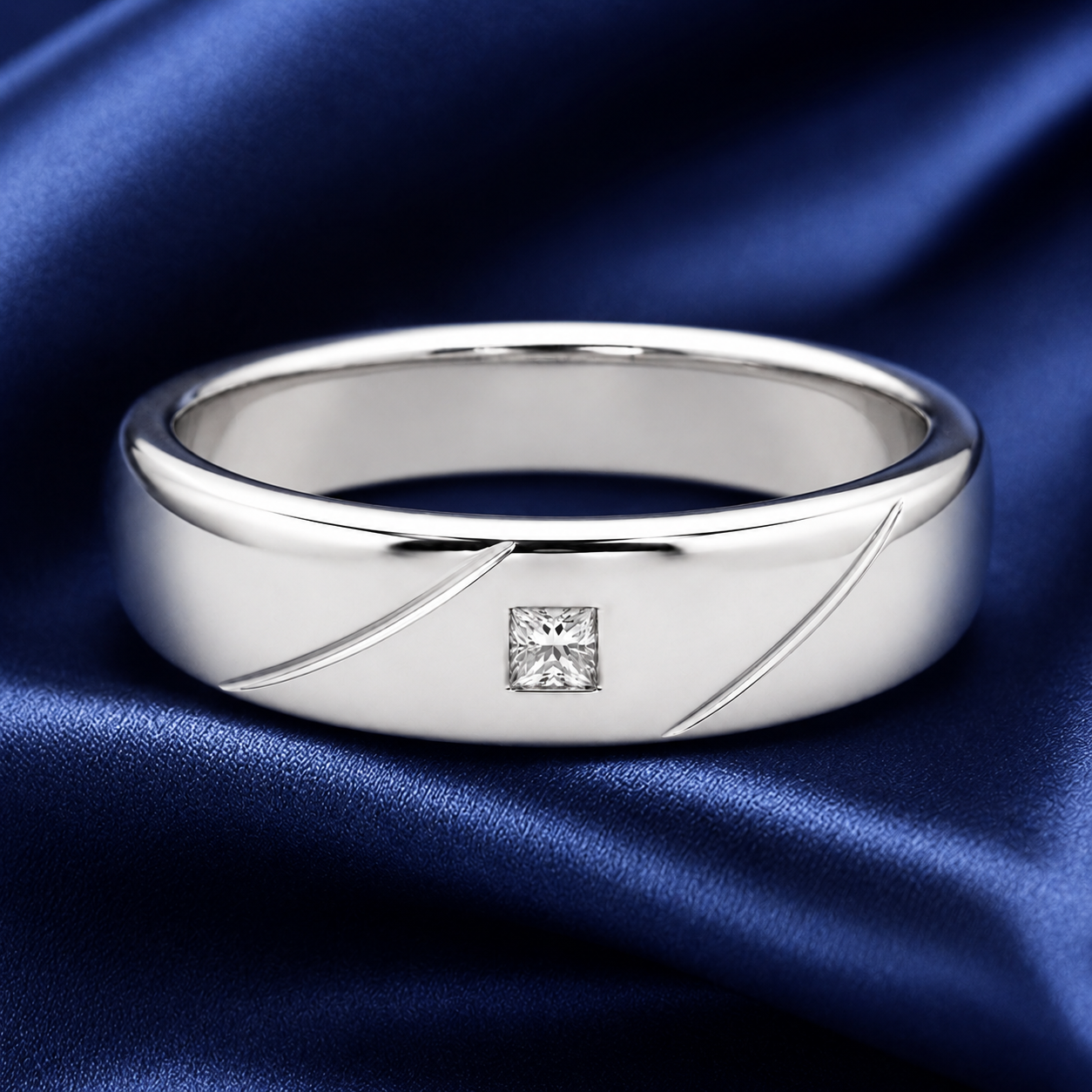 Pt950 Platinum Diamond Band with 0.08Ct IJ/SI Diamonds – 14.21g Bold High Polish Finish | Savya Jewels