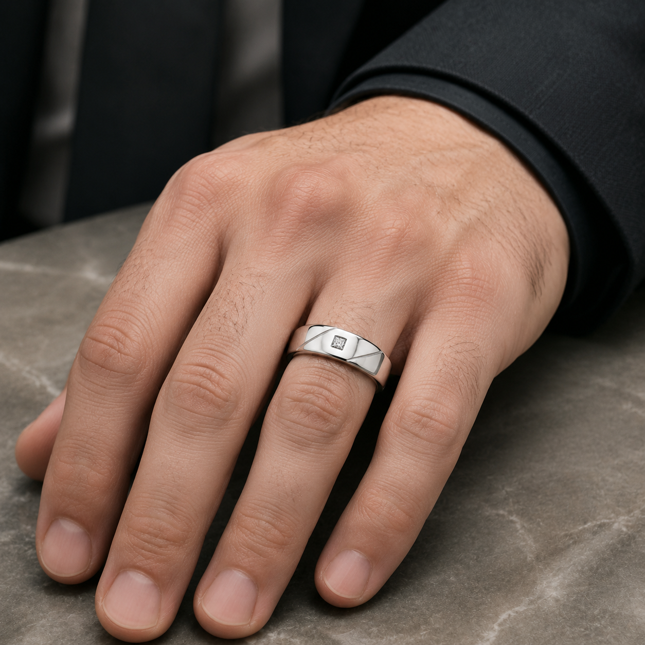 Pt950 Platinum Diamond Band with 0.08Ct IJ/SI Diamonds – 14.21g Bold High Polish Finish | Savya Jewels