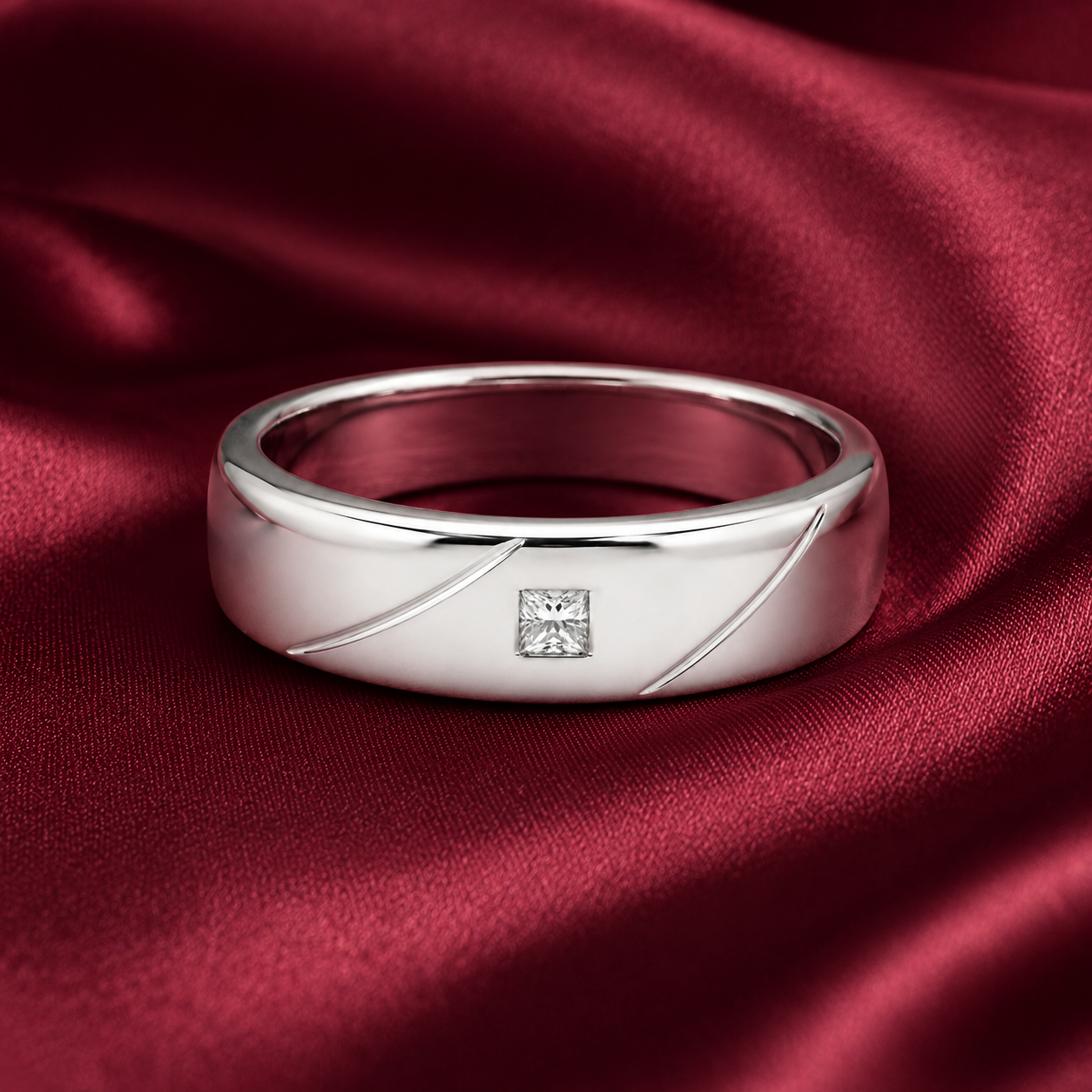 Pt950 Platinum Diamond Band with 0.08Ct IJ/SI Diamonds – 14.21g Bold High Polish Finish | Savya Jewels