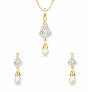 Best Diamond & Pearl Drop Pendant Set in Meerut | Savya Jewels
