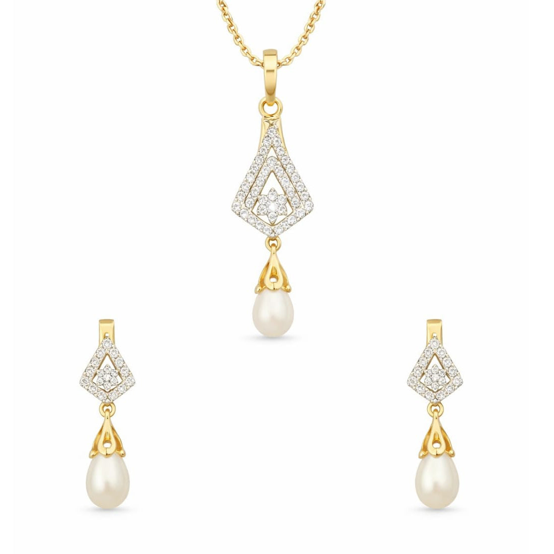 Best Diamond & Pearl Drop Pendant Set in Meerut | Savya Jewels