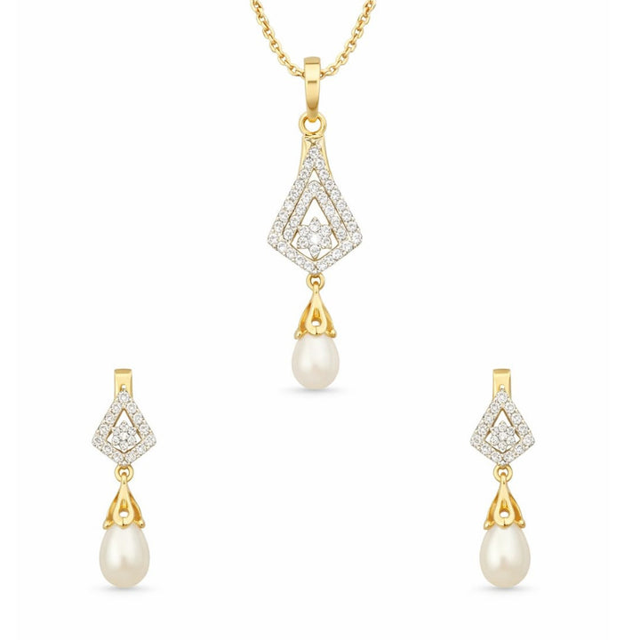 Best Diamond & Pearl Drop Pendant Set in Meerut | Savya Jewels