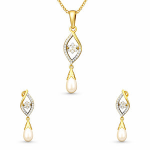 Royale Diamond Pearl Drop Pendant Set | Savya Jewels | 18-kt-gold | pearl