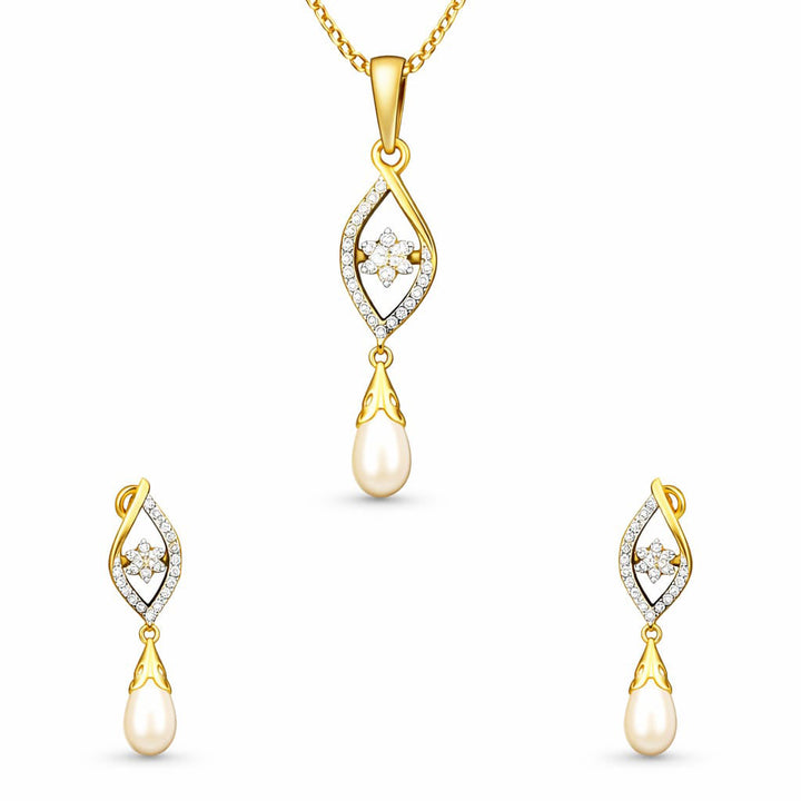 Royale Diamond Pearl Drop Pendant Set | Savya Jewels | 18-kt-gold | pearl