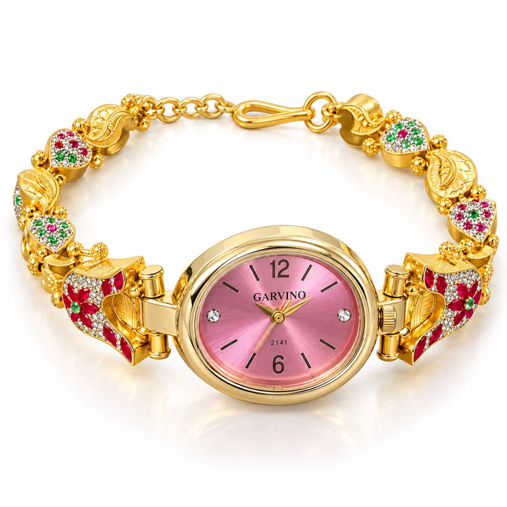 Pink Dial 925 Silver Ladies Watch with Gold-Tone Finish | Savya Jewels