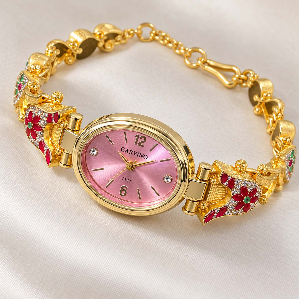 Pink Dial 925 Silver Ladies Watch with Gold-Tone Finish | Savya Jewels