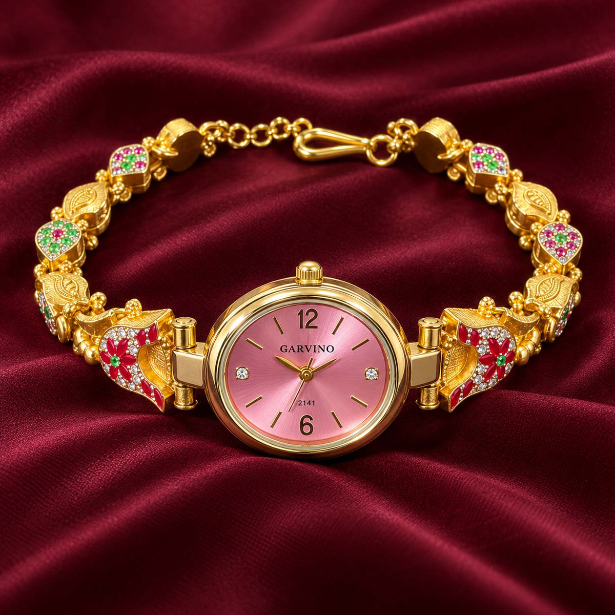 Pink Dial 925 Silver Ladies Watch with Gold-Tone Finish | Savya Jewels