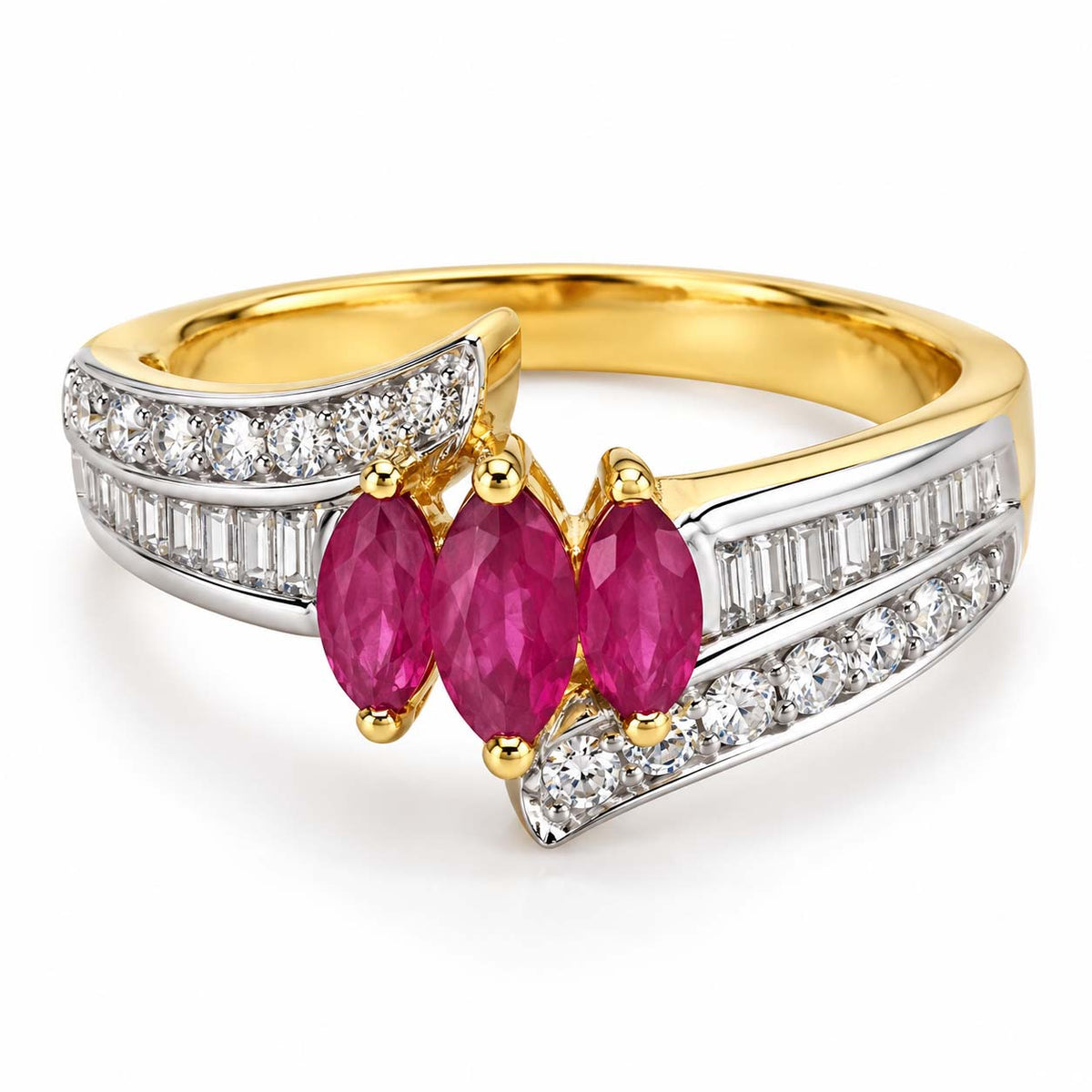 Radiant Ruby Trilogy Diamond Ring