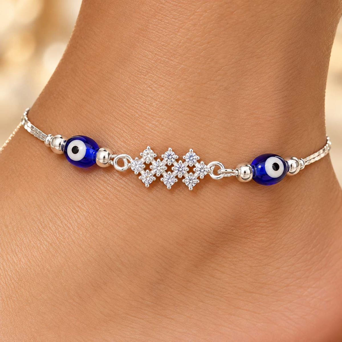 Blue Evil Eye 925 Sterling Silver Payal Anklets