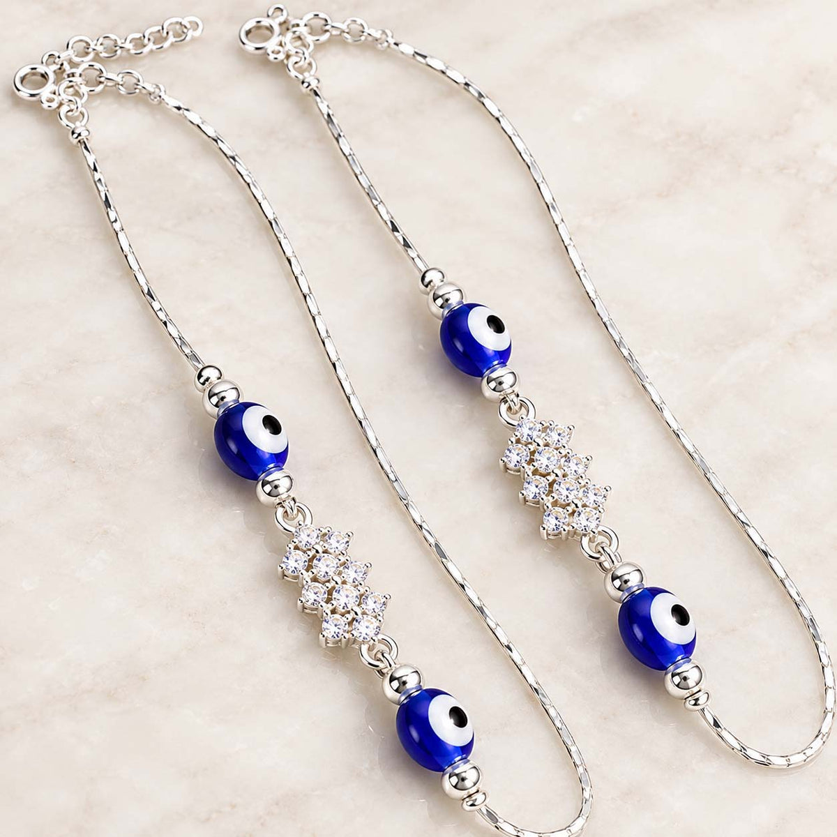 Blue Evil Eye 925 Sterling Silver Payal Anklets
