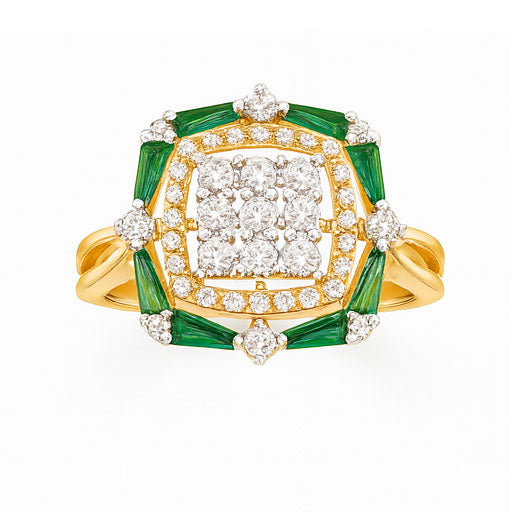 Best Emerald Baguette & Diamond Cluster Ring in Meerut | Savya Jewels