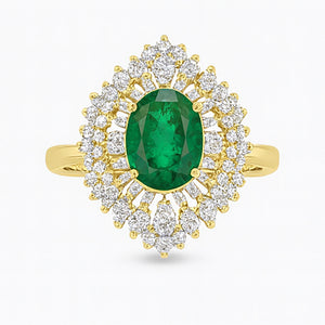 Best Emerald Halo Diamond Cocktail Ring in Yellow Gold in Meerut | Savya Jewels