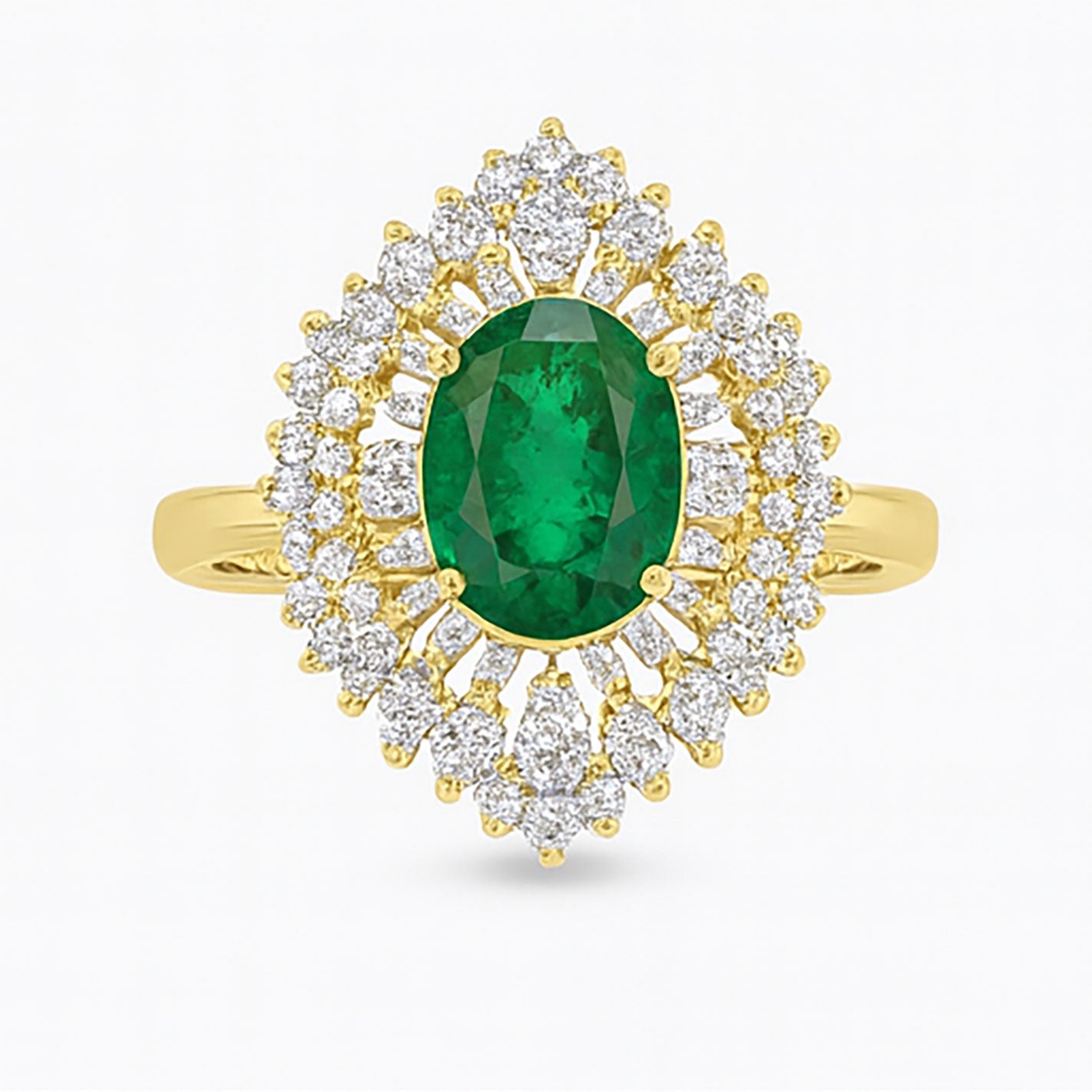 Best Emerald Halo Diamond Cocktail Ring in Yellow Gold in Meerut | Savya Jewels