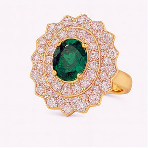 Best Oval Emerald & Diamond Cluster Cocktail Ring for Women in Meerut | Savya Jewels