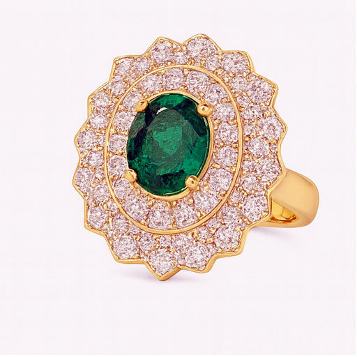 Best Oval Emerald & Diamond Cluster Cocktail Ring for Women in Meerut | Savya Jewels