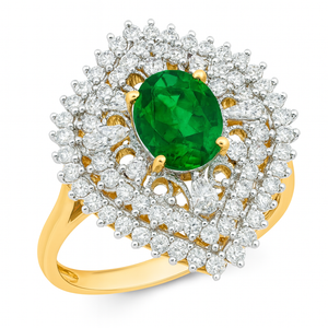 Best Emerald Surrounded Diamond Cocktail Ring in Meerut | Savya Jewels