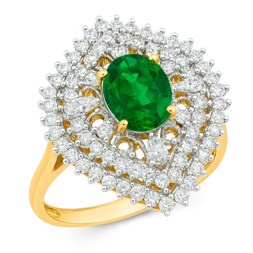 Best Emerald Surrounded Diamond Cocktail Ring in Meerut | Savya Jewels