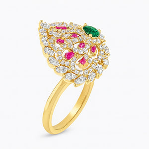 Teardrop Emerald Ruby Accent Diamond Ring | Savya Jewels | 18Kt 18-kt-gold | ruby