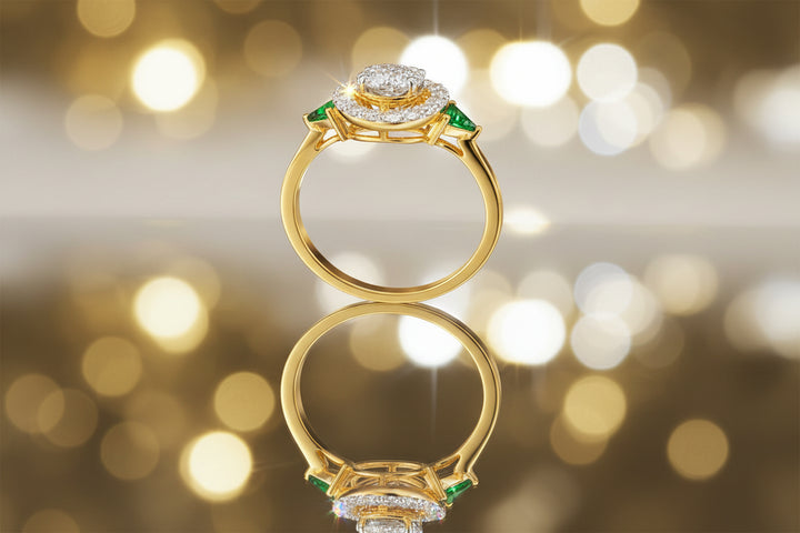 Art-Deco Emerald & Diamond Cluster Ring