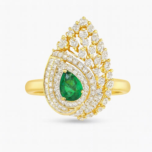 Sparkling Paisley Emerald & Diamond Ring | Savya Jewels | 18Kt 18-kt-gold | emerald